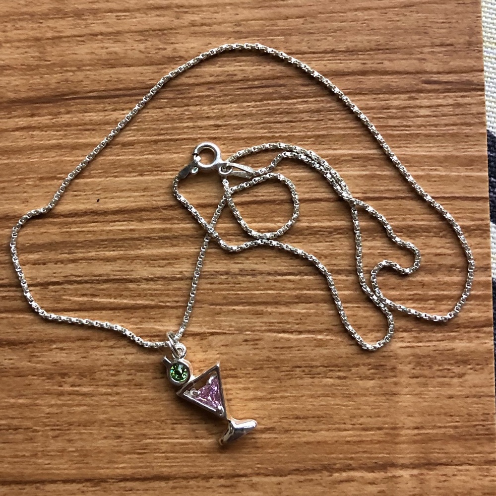 Sterling Silver Martini Glass Necklace - Picture 2 of 10